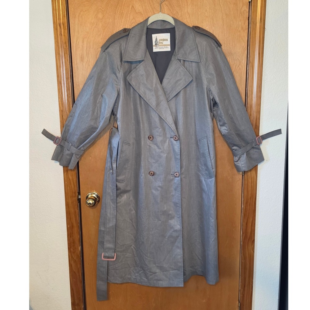 Vintage London Fog Gray Double Breasted Trench Coat Union Made USA Size 8 Pet